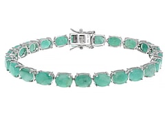 24.27 ctw Natural Green Emerald Sterling Silver Tennis Bracelet