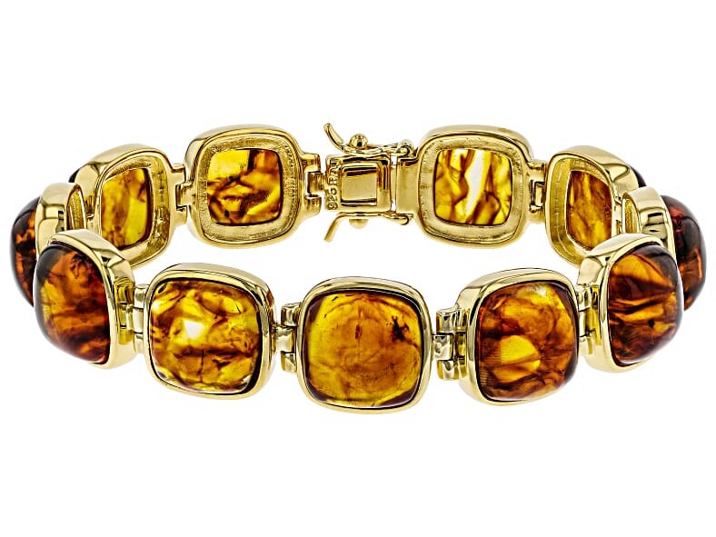 Natural Amber 925 Sterling Silver Plated with 18K Gold