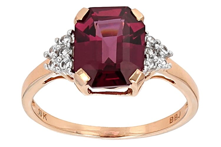 10K Rose Gold 3.69ct Grape Color Garnet with .17ctw White  Zircon Ring