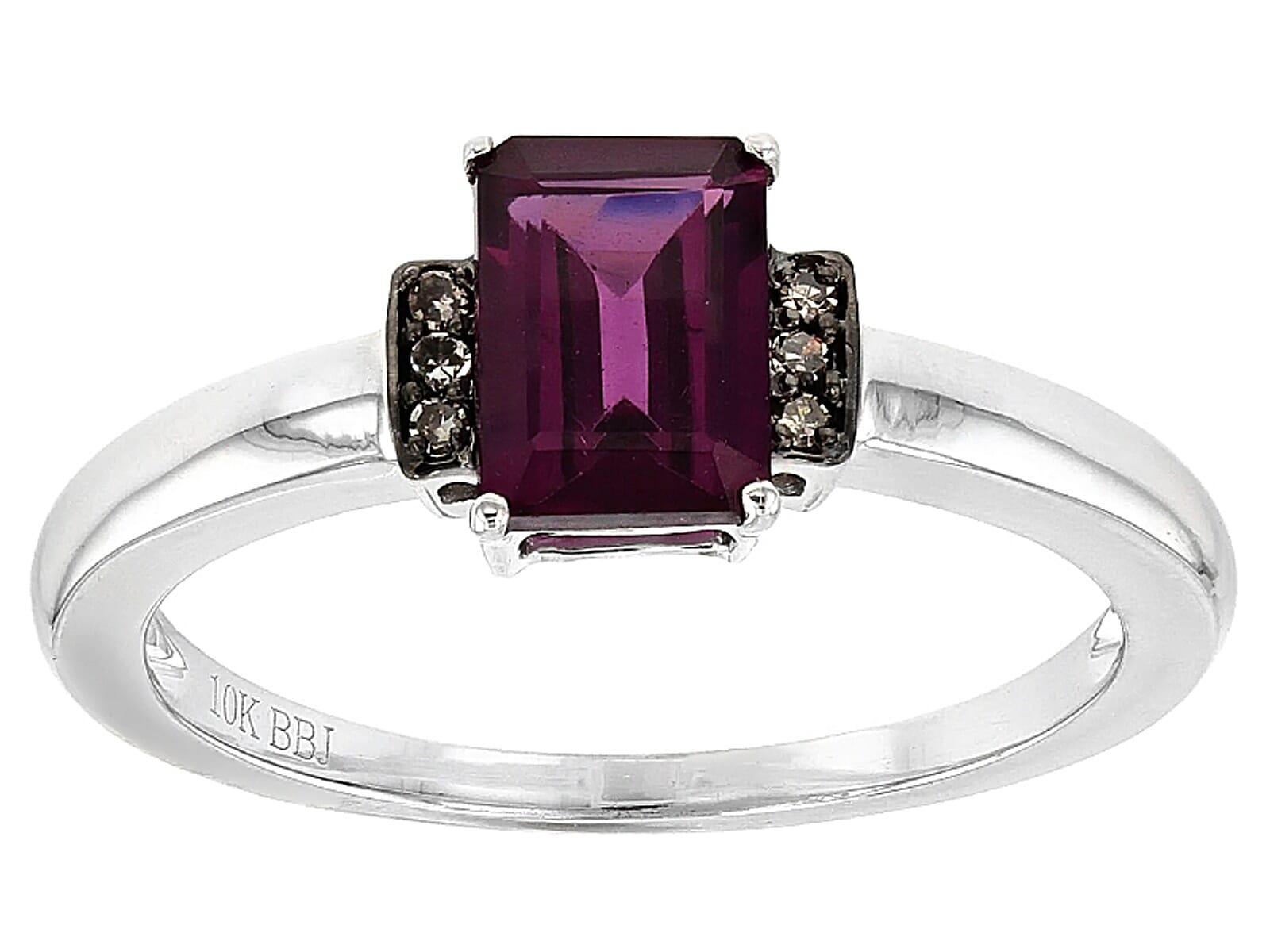 10K White Gold 1.02ct Grape color Garnet with .03ctw  Diamond accent Rhodium Ring