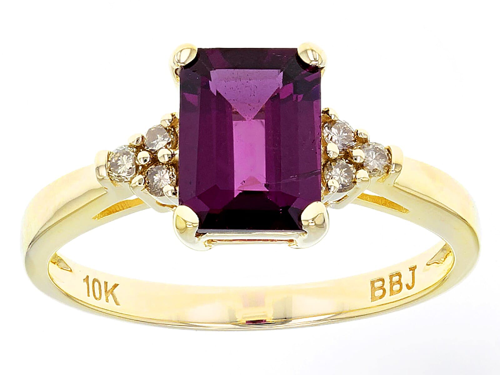 10K Yellow Gold 1.57 Ctw Natural Grape Color Garnet with 0.08 Ctw Natural Brown Diamond  Ring