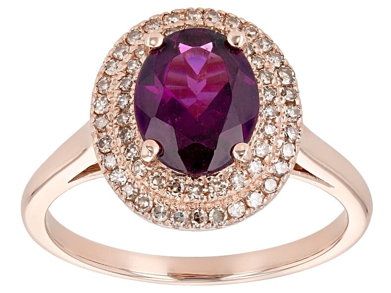 10K Gold and 1.65 Ctw Natural Garnet with 0.24 Ctw Champagne Diamond Accent Halo Ring