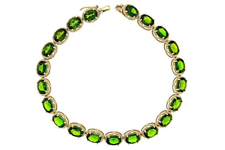 16.28 ctw Natural Green Chrome Diopside 10K Yellow Gold Tennis Bracelet