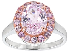  2.64 Ctw Natural Pink Kunzite with 0.64Ctw  Pink Sapphire Ring in 925 Sterling Silver Plated with Rhodium
