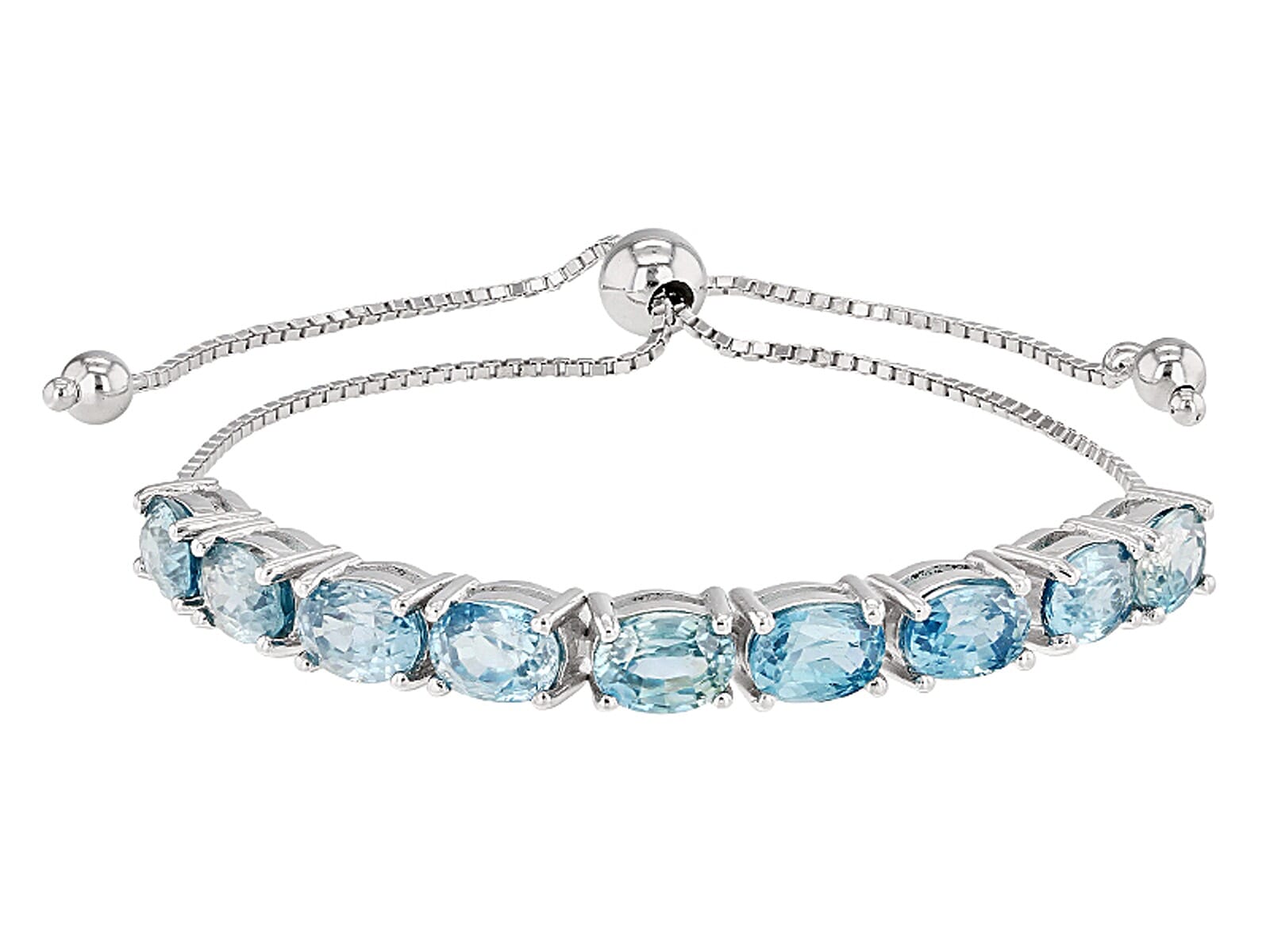 10.00 ctw Natural Blue Zircon Rhodium Over Sterling Silver  Bolo Bracelet