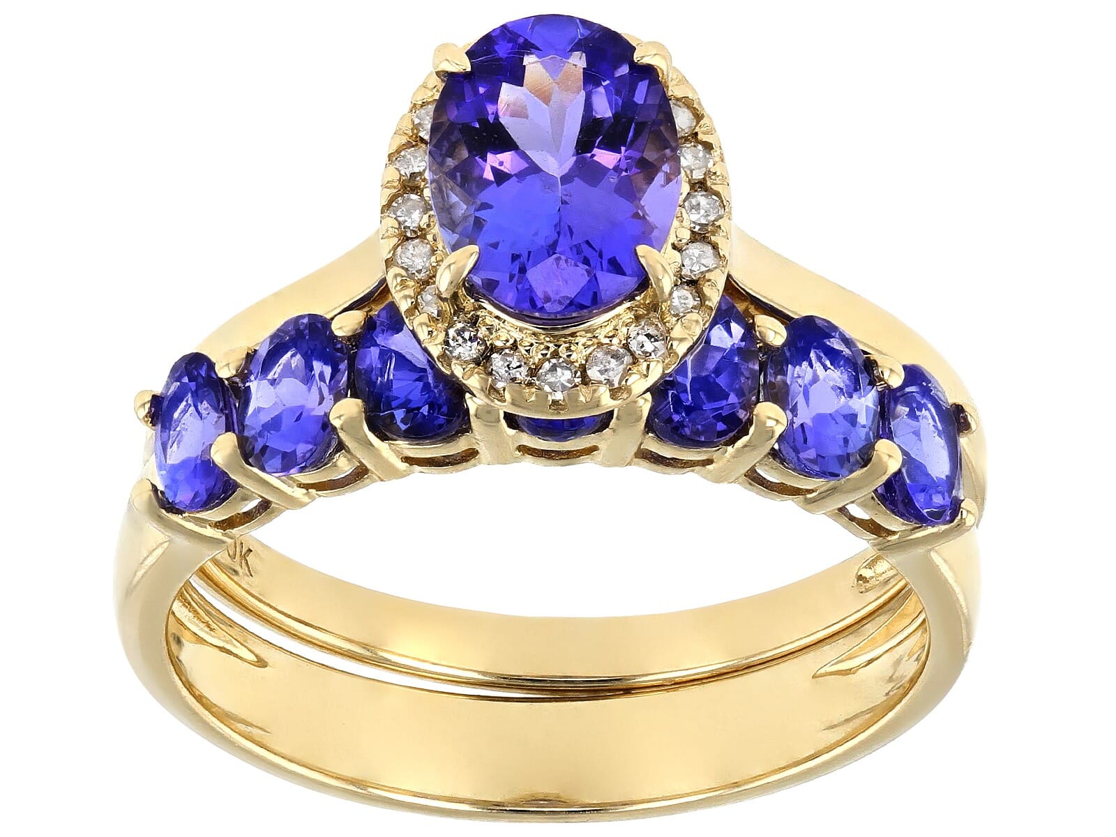 10KT Gold and  2.07Ctw Natural Tanzanite  with 0.09Ctw Round Shapes Diamond Set of 2  Ring