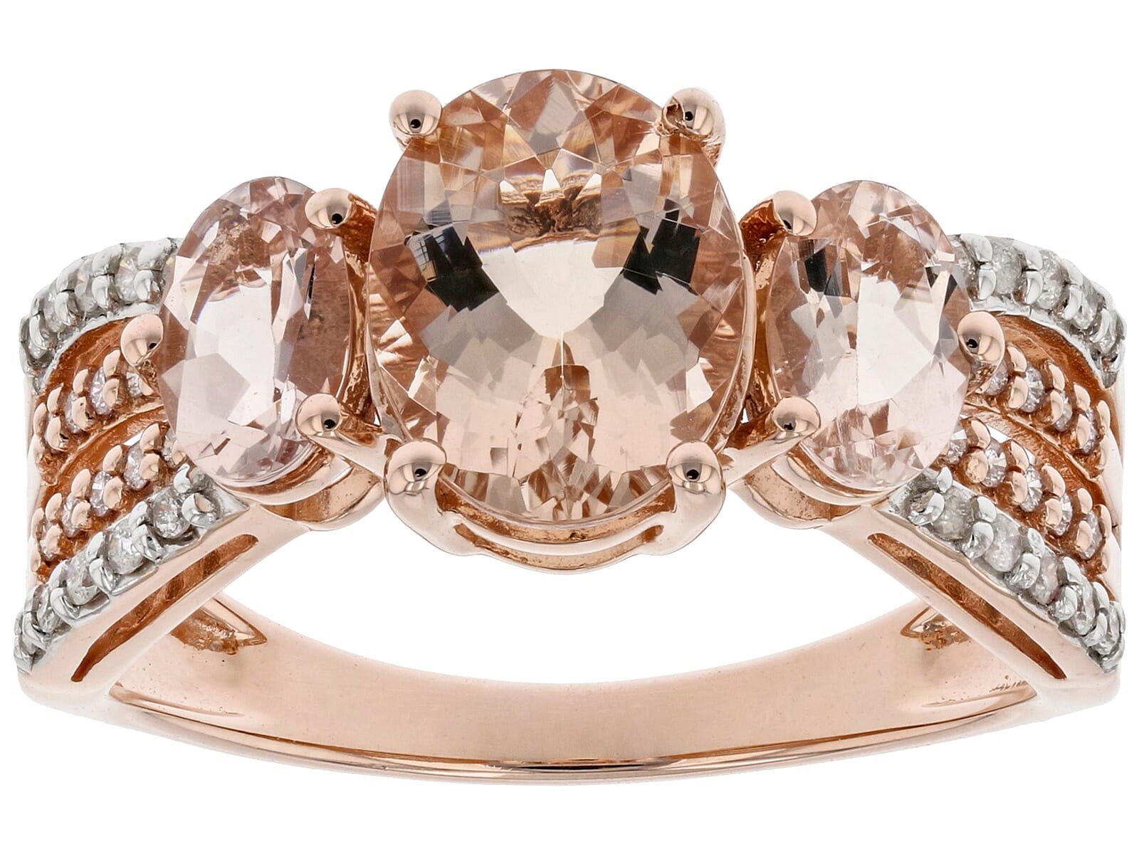 14K Rose Gold and  2.25Ctw Morganite with 0.19Ctw white Diamond  Ring