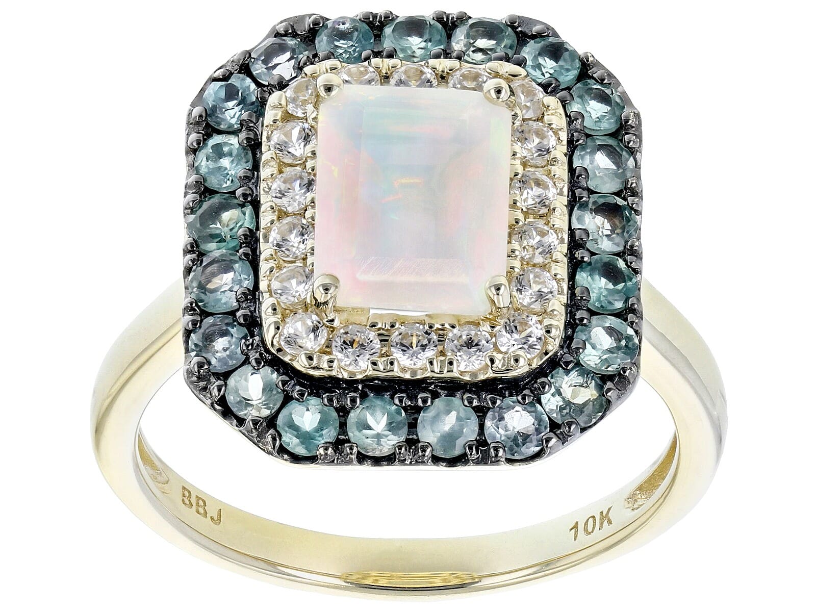 10KT Gold and  0.75Ctw  Multi color Opal with 0.71 Ctw Alexandrite with 0.31Ctw white Zircon Ring