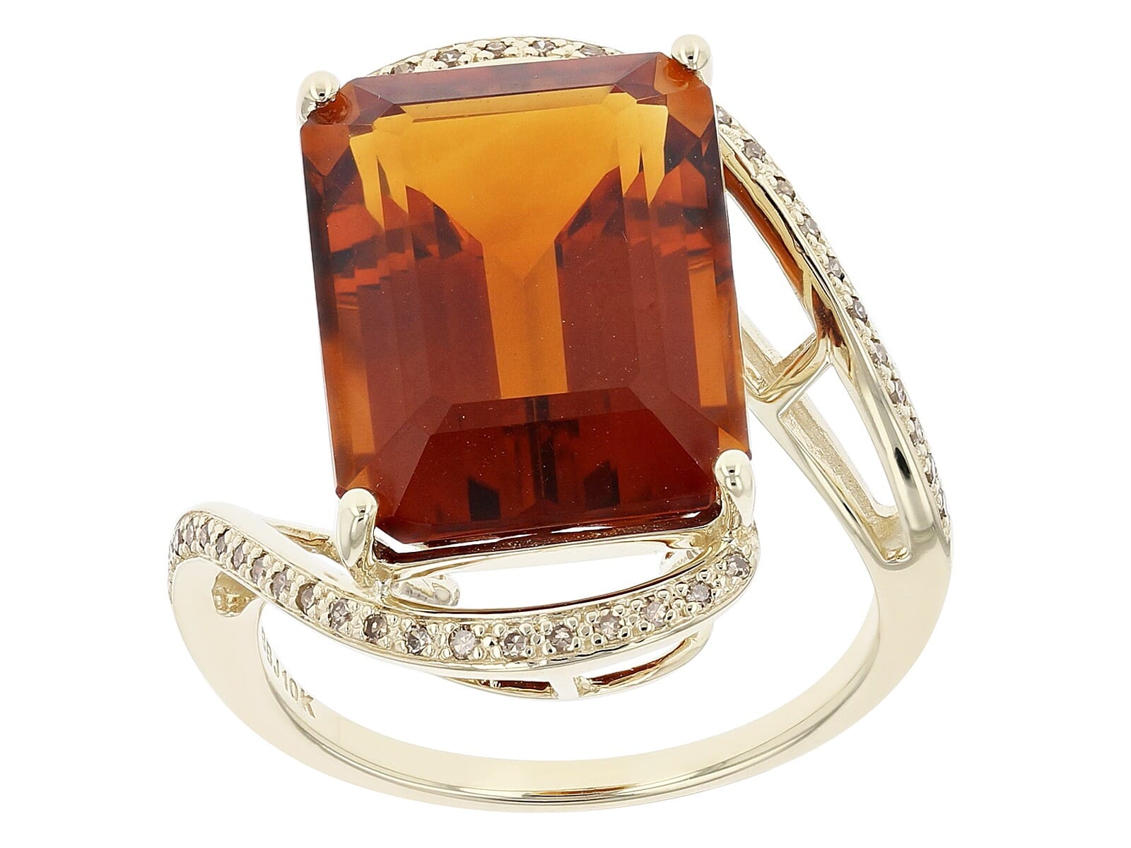10K Yellow Gold 9.35 Ctw Natural Madeira Citrine with 0.11 Ctw Natural Champagne Diamond  Ring