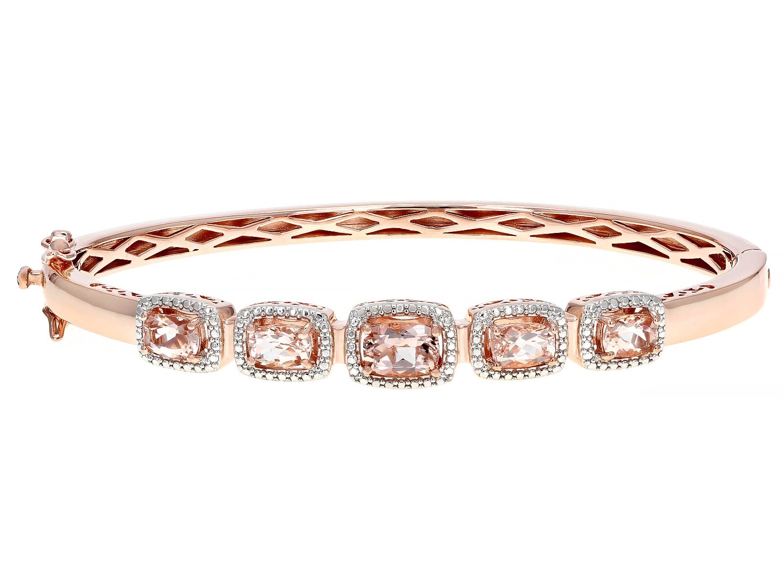 2.33 Ctw Natural Peach Morganite Sterling Silver Plated with 18K Rose Gold Bangle