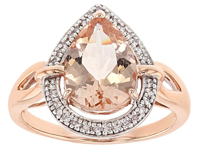 10KT Rose Gold and 2.56 Ctw Natural Peach Morganite with 0.06 Round Diamond Accent Halo Engagement Ring