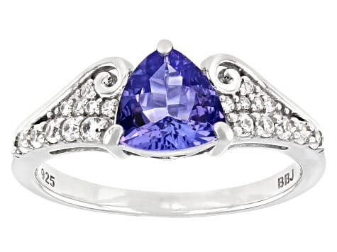 1.00ct Tanzanite With 0.17ctw White Zircon Rhodium Over Sterling Silver Ring