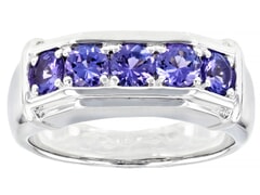 1.27 Ctw Natural Blue Tanzanite  Rhodium Over Sterling Silver Men's Ring