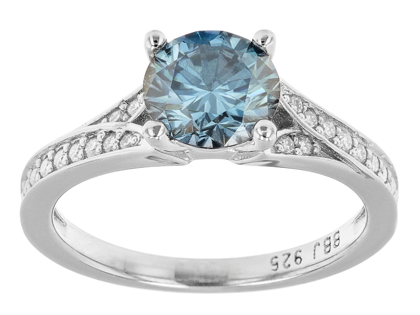 1.34ctw Blue moissanite and white moissanite  925 Sterling Silver Plated with Platinum and Rhodium Ring