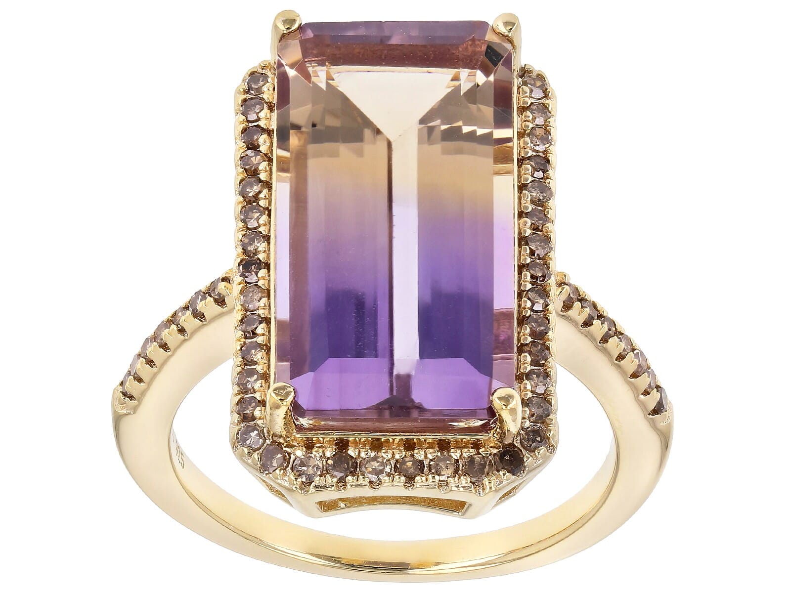 6.80Ctw Bi-color Ametrine with 0.33Ctw Champagne Diamond  18k yellow gold over sterling silver Ring