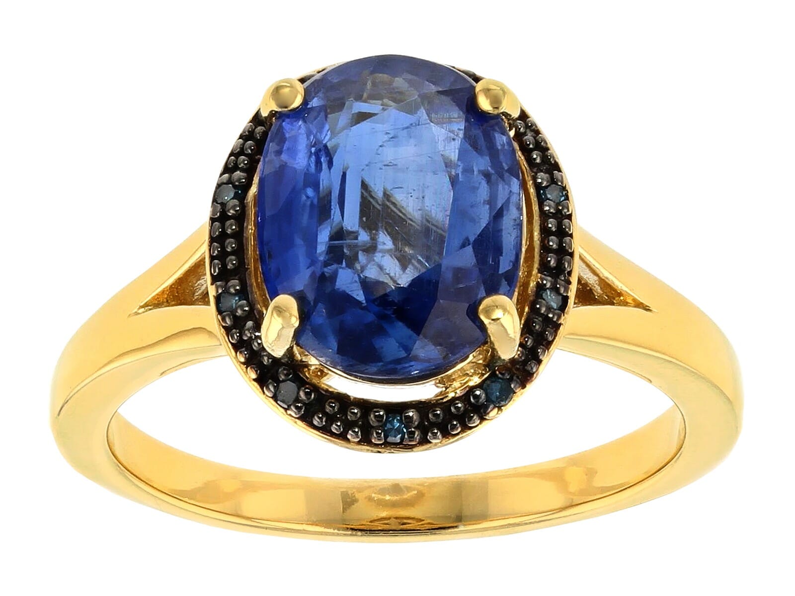 2.72ct Natural  Kyanite with .02ctw  Blue Diamond  18K Yellow Gold Over Sterling Silver Ring