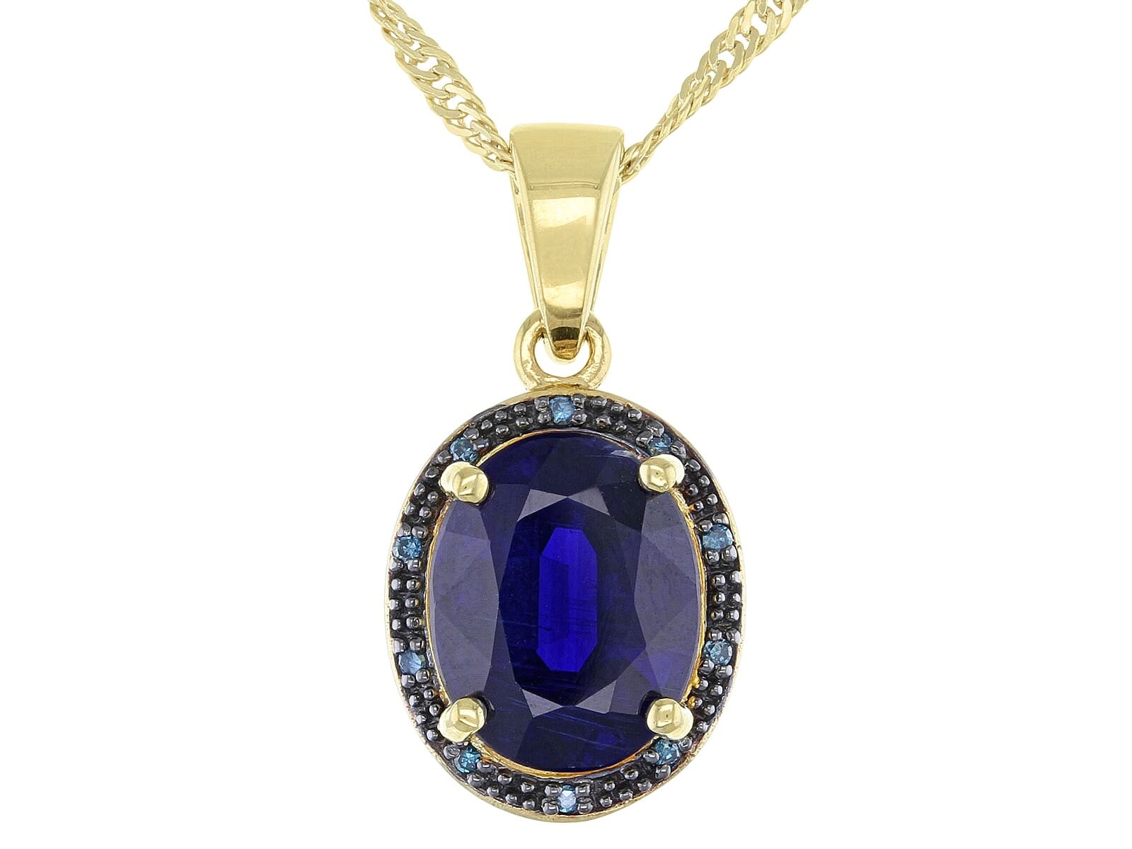 2.72ct  Kyanite with .02ctw Blue Diamond accent 18K Yellow Gold over sterling silver pendant with Singapore chain