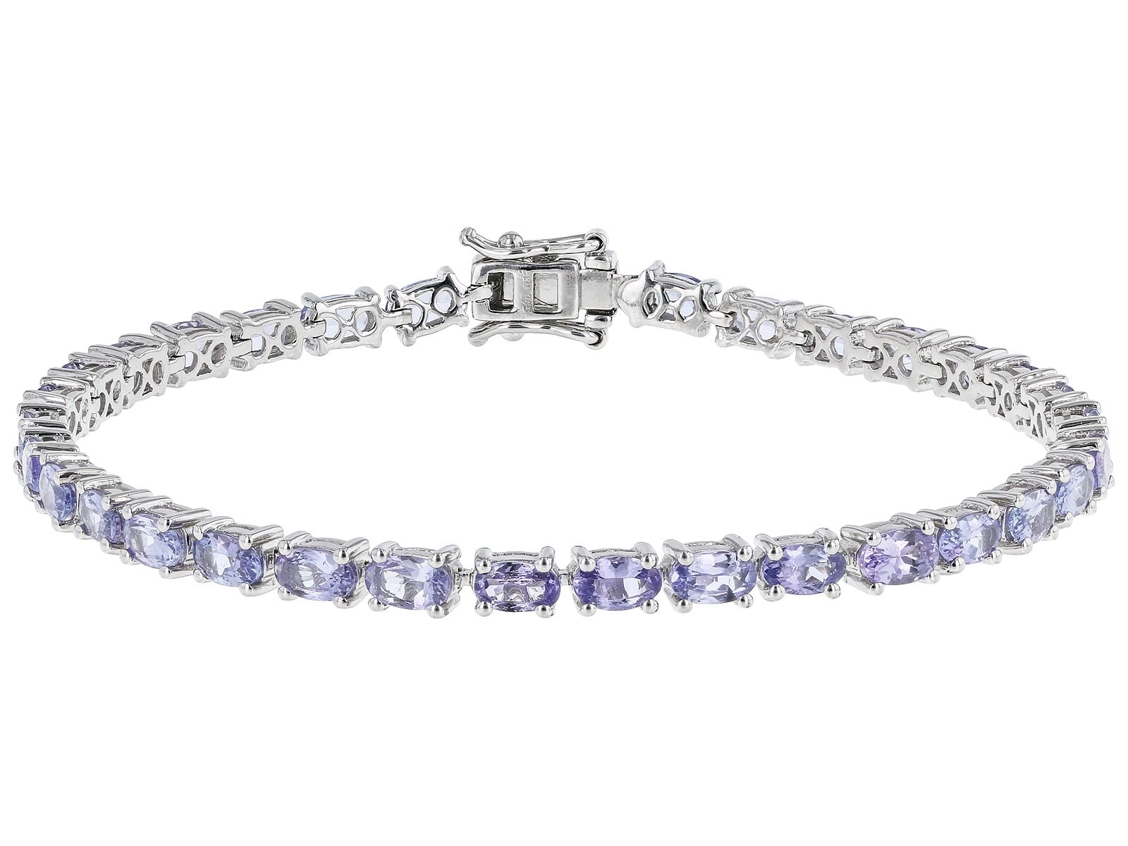 6.61 ctw Natural  Blue Tanzanite Rhodium Over Sterling Silver Tennis Bracelet