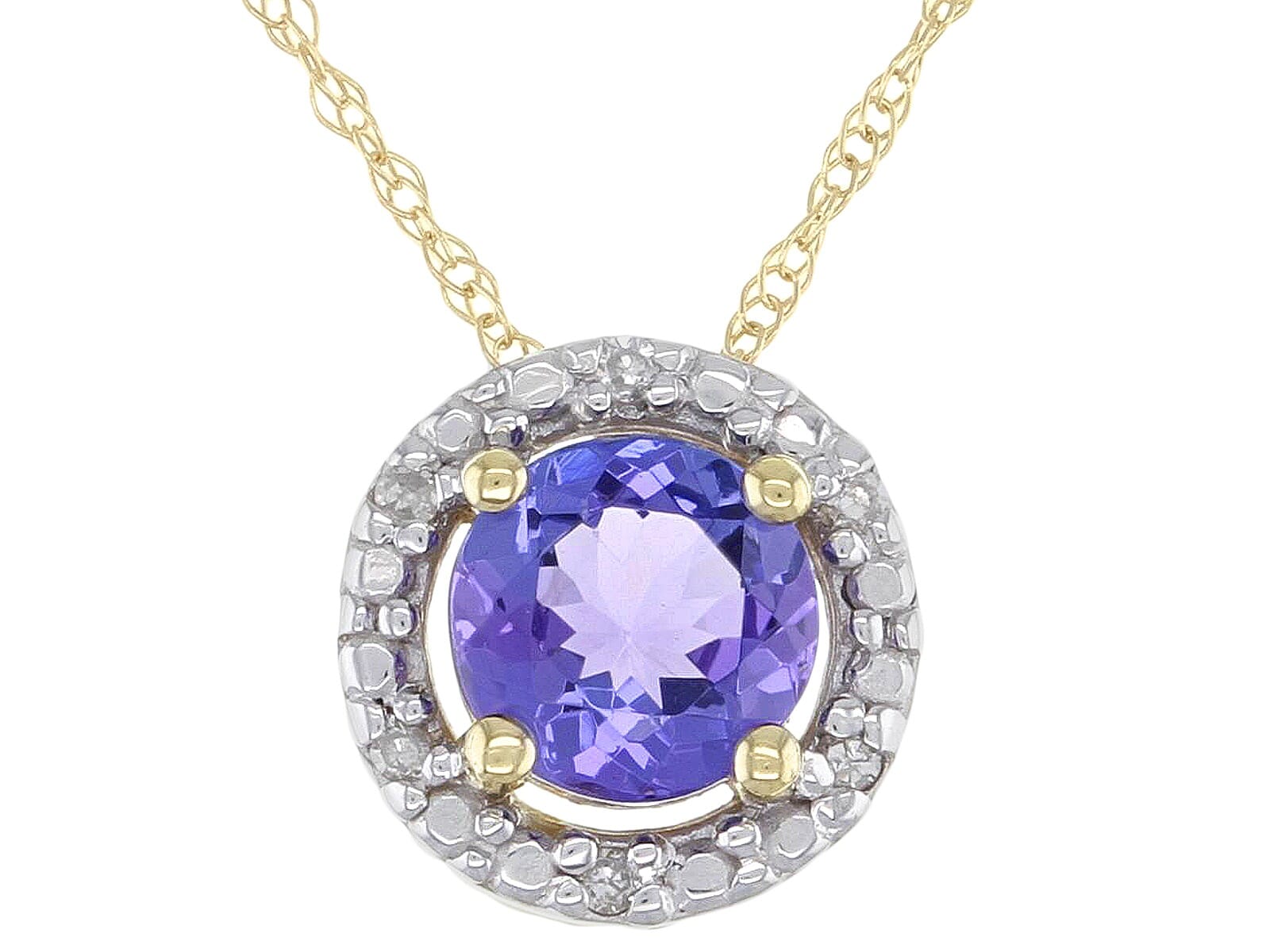 10K Yellow Gold .44ct  Tanzanite With 0.02ctw  White Diamond  Pendant With 18" Rope Chain