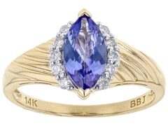 14K Yellow Gold 0.85Ctw Natural Tanzanite  with 0.12ctw white Diamond  Ring