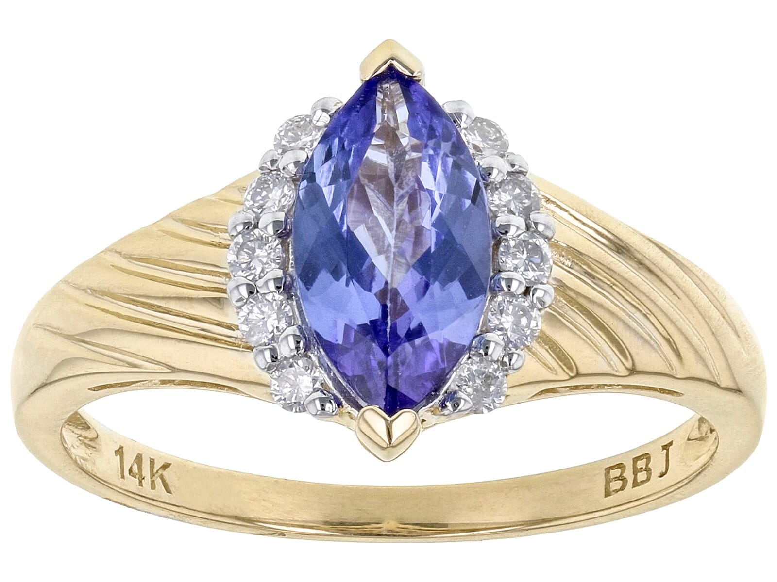 14K Yellow Gold 0.85Ctw Natural Tanzanite  with 0.12ctw white Diamond  Ring
