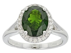 2.29 Ctw Natural Green Chrome Diopside  with  0.19 Ctw  Natural White Zircon Over Sterling Silver Solitaire Ring