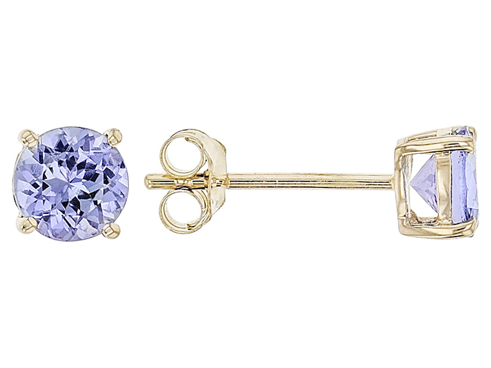 14K Yellow Gold 0.90 Ctw Natural Blue Tanzanite  Stud Earrings