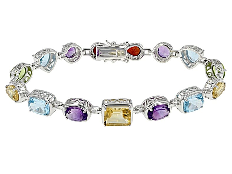 20.72 ctw Natural Multi Color Rhodium Over Sterling Silver Tennis Bracelet