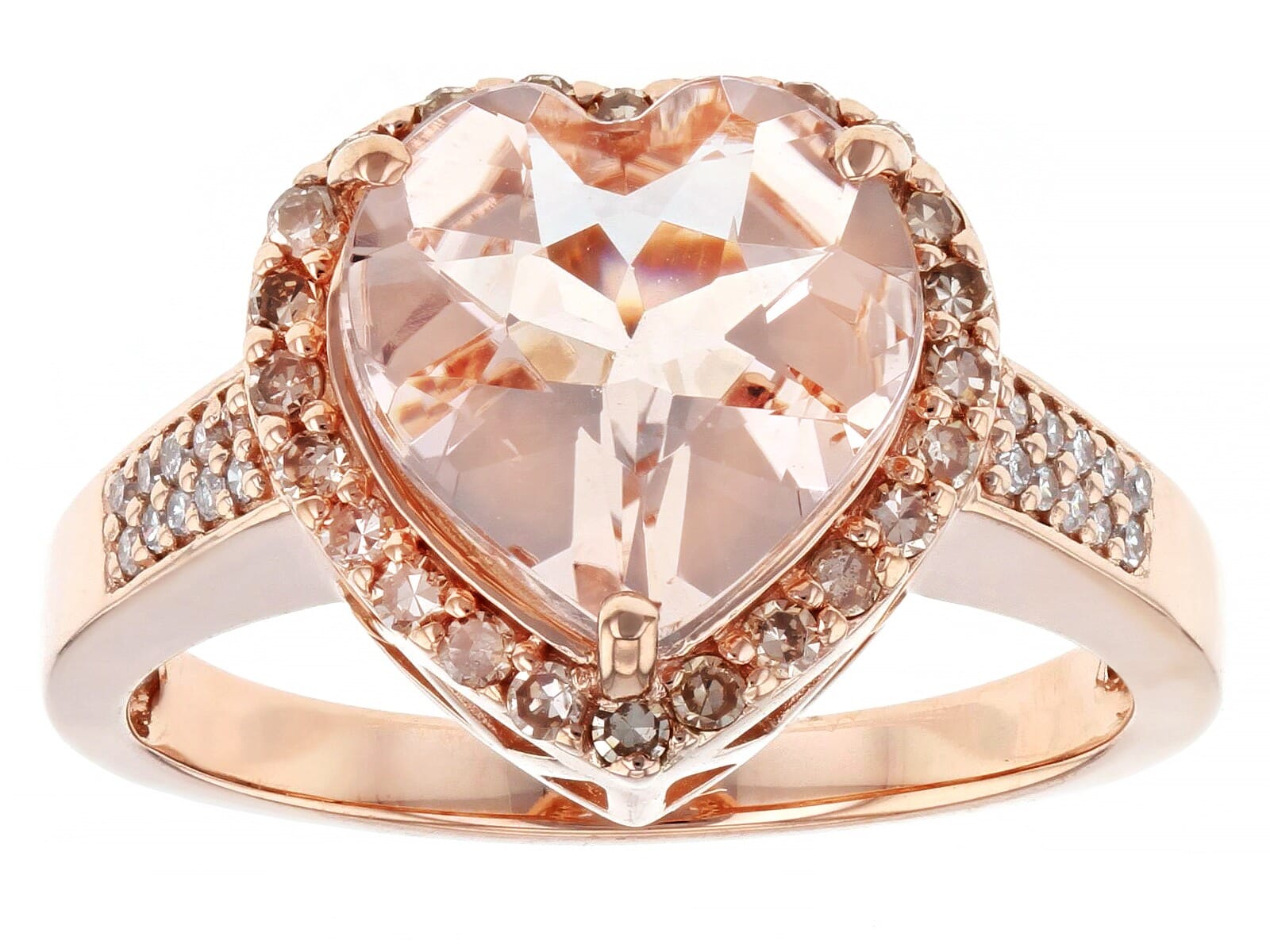 14K Rose Gold 2.40ct Peach Morganite with 0.30ctw Champagne And White Diamond Ring