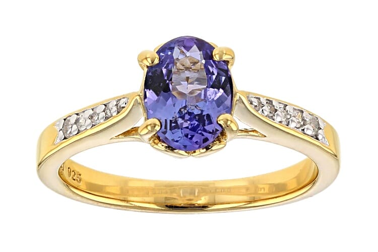1.00 Ct Tanzanite With .05Ctw White Diamond Accent 18K Yellow Gold Over Sterling Silver Ring 