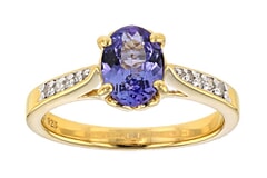 1.00 Ct Tanzanite With .05Ctw White Diamond Accent 18K Yellow Gold Over Sterling Silver Ring 
