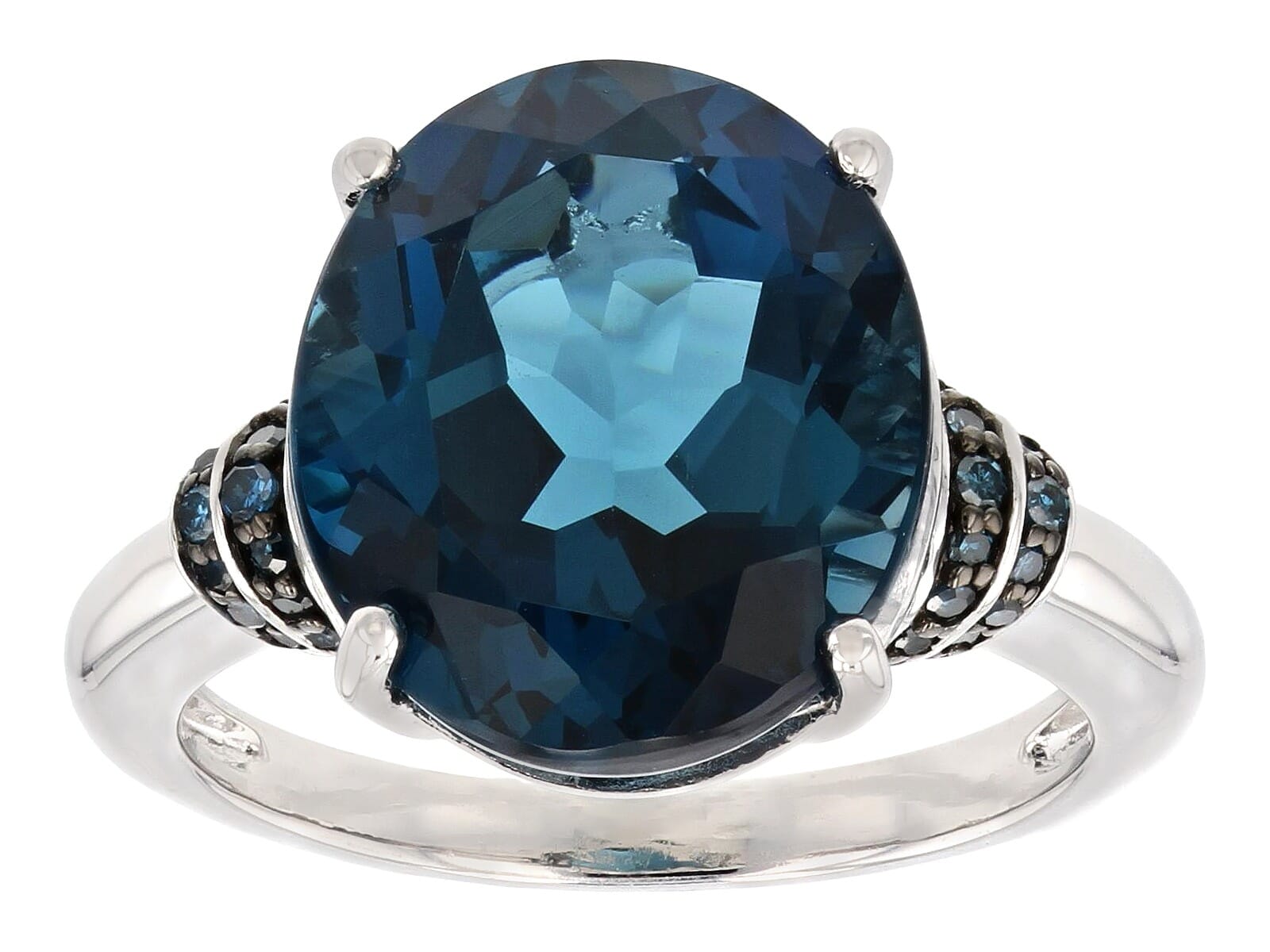 8.16ct  London Blue Topaz with .10ctw  Blue Diamonds, 925 Sterling Silver Plated with Rhodium Ring