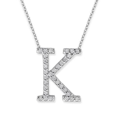 18K Gold and 0.31 Carat F Color VS Clarity Initial "K" Pendant with 16 Inches Chain