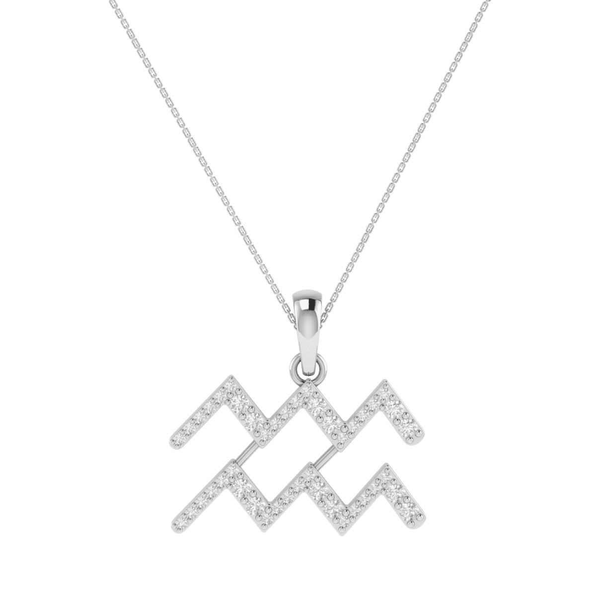 February - 18KT Gold Zodiac Pendant with 0.20 Carat Diamond for Aquarius Star Sign - January 21 - February 19 Born
