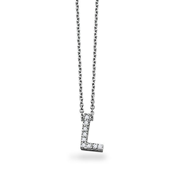 18K Gold and 0.07 Carat F Color VS Clarity Initial "L" Pendant with 16 Inches Chain
