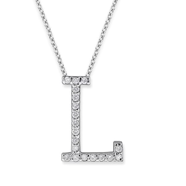 18K Gold and 0.19 Carat F Color VS Clarity Initial "L" Pendant with 16 Inches Chain
