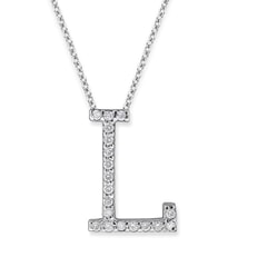 18K Gold and 0.19 Carat F Color VS Clarity Initial "L" Pendant with 16 Inches Chain
