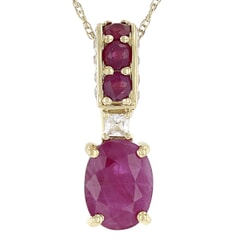 1.27 CTW Oval Burma Ruby with 0.22 CTW Round Ruby and 0.10 CTW White Zircon Pendant with Chain in 14KT Yellow Gold