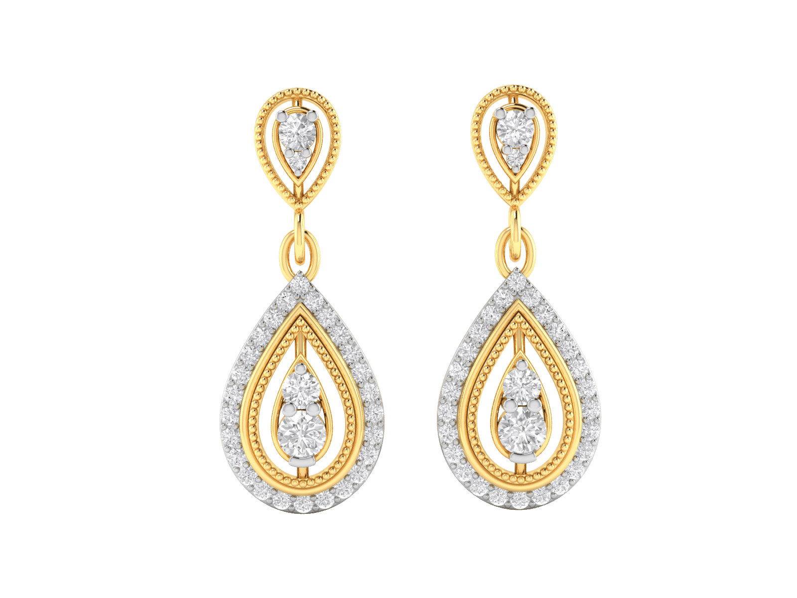Dangling earrings in 18K Gold and 1.08 carat diamonds