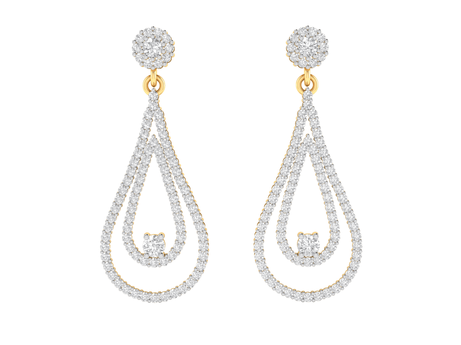 Dangling Earrings in 18K Gold and 1.51 carat diamonds
