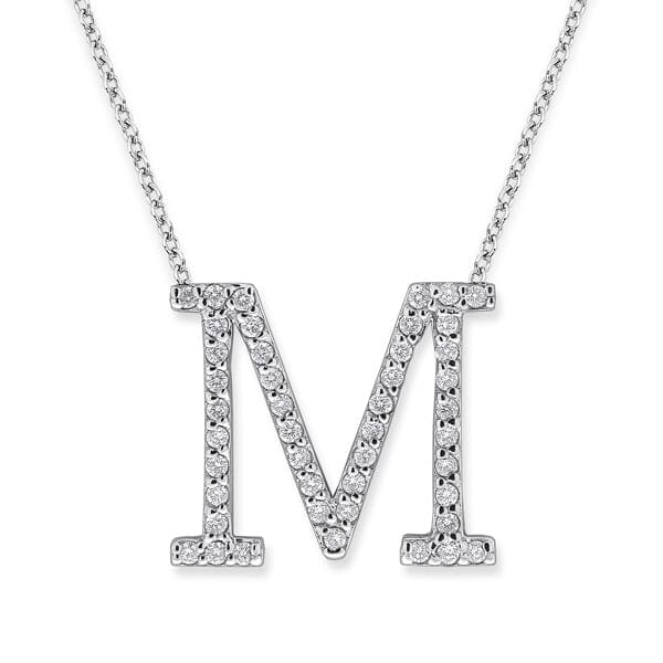 18K Gold and 0.45 Carat F Color VS Clarity Initial "M" Pendant with 16 Inches Chain