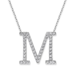 18K Gold and 0.45 Carat F Color VS Clarity Initial "M" Pendant with 16 Inches Chain