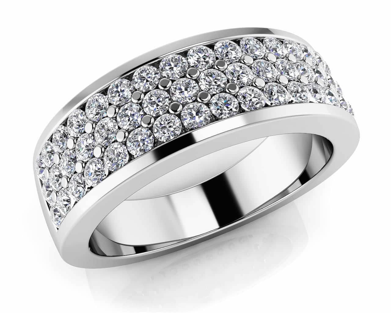 18KT Gold Triple Rows Diamond Anniversary Ring