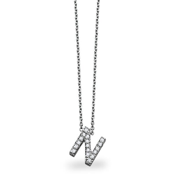 N - 18K Gold and 0.14 Carat F Color VS Clarity Initial Pendant 