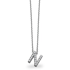 18K Gold and 0.14 Carat F Color VS Clarity Initial "N" Pendant with 16 Inches Chain