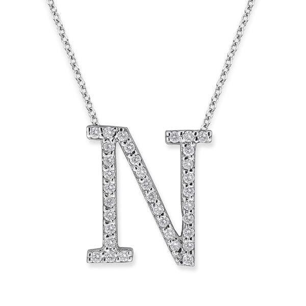 N - 18K Gold and 0.35 Carat F Color VS Clarity Initial Pendant 
