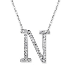 18K Gold and 0.35 Carat F Color VS Clarity Initial "N" Pendant with 16 Inches Chain