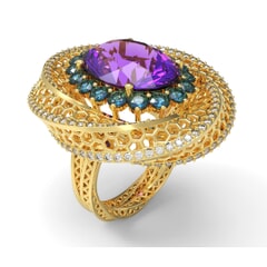 Contemporary Ring in 18K Gold, Diamonds and Semi Precious Stones