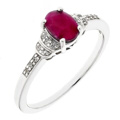 0.81 CTW Oval Burma Ruby with 0.10 CTW White Zircon Ring 925 Sterling Silver Plated with Rhodium