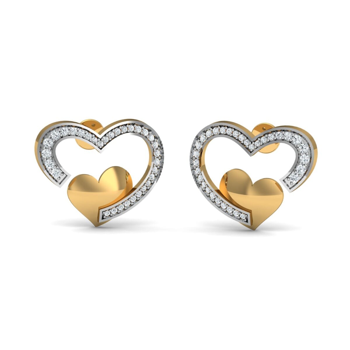 18k Gold and 0.30 carat Round Diamond Heart Earrings